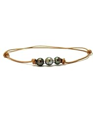POEMANA perles de culture Adjustable Black Leather Necklace And 3 Baroque Tahitian Pearls