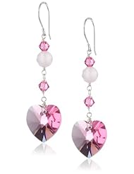 Faceted Rose Quartz and Swarovski Crystal Heart Drop Earrings