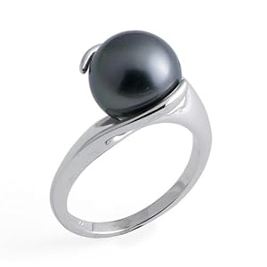 Tahitian Black Pearl Ring in 14K White Gold by