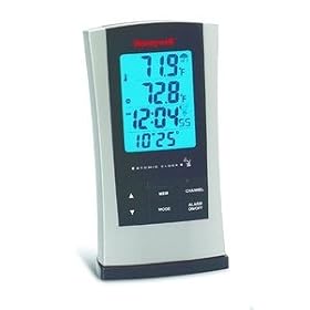 Honeywell TE219EL Wireless Indoor/Outdoor Thermometer - Wireless Sensor, Atomic Clock, 3 Channel, Alarm Clock