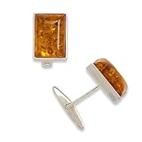 Sterling Silver Rectangle Amber Cuff Links