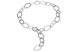 14K White Gold Matte-Finish Hand-Crafted Marquise-Shaped Open Link Lariet Necklace, Enhanced with Burnish Set Diamonds.