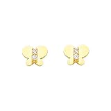 31Vyvf1 DpL. SL160  14K Yellow Gold Butterfly CZ Stud with Screw back for Baby & Children