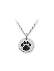 Stellar White (tm) 925 Sterling Silver Disc Charm Solid Paw Print - 16 To 18 Inch Adjustable Chain Included