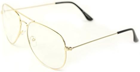 JONNY BLING - Brow Bridged Classic Metallic Frame Retro Aviator Clear Lens Glasses | 74CL (Gold)