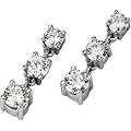 14k White Gold Created Moissanite Three Stone Earring 2ct