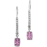 14K White Genuine Pink Sapphire And Diamond Earring Pair 06.00X04.00mm 1 6 Cttw