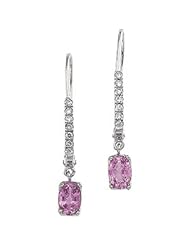 Pair 06.00X04.00Mm/ 1/6 CT TW 14K White Gold Genuine Pink Sapphire And Diamond Earring