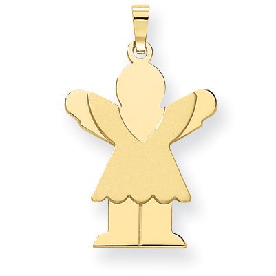14k Solid Satin Engraveable Girl with Ruffled Skirt Charm - JewelryWeb