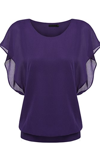 Zeagoo Women's Loose Casual Short Sleeve Chiffon Top T-shirt Blouse, Purple, Medium, Medium, Purple