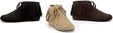 Indian-52 Flat Moccasin Style Boot With Ankle Fringe