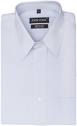 John Vora - Men's Thin Light Blue and White Stripes Regular Shirt (Large)
