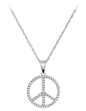 10 KT White Gold 0.15 CTW Diamond Peace Sign Pendant Chain Necklace 16 Long with Spring Ring