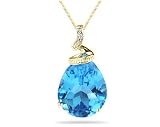 10.25ct Pear Shaped Blue Topaz & Diamond Pendant in 10K Yellow Gold
