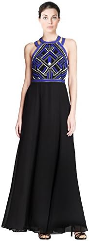 Parker Ramsey Black Belize Beaded Bodice Silk Halter Gown Size 2