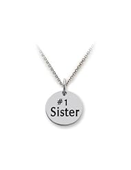 Stellar White (tm) 925 Sterling Silver Disc Charm - #1 Sister - 16 To 18 Inch Adjustable Chain Included