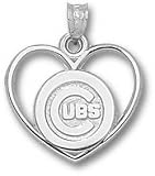 Chicago Cubs Solid Sterling Silver ''C CUBS'' Logo Heart Pendant