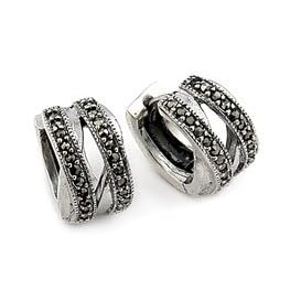 Double Twisted Marcasite Huggie Earrings by West Coast Jewelry