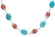 Sterling Silver Dyed Red Coral & Turquoise Necklace, 18.5"