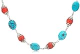 Sterling Silver Dyed Red Coral & Turquoise Necklace, 18.5