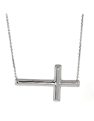 Sterling Silver 1 Inch Sideways Cross Pendant Necklace 25X15mm With 18" Chain