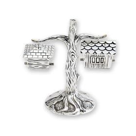 BIRDHOUSE SALT AND PEPPER SET - SILVER PLATE BIRDHOUSE SALT AND PEPPER SET