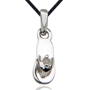 Buy SS Platinum Plated Genuine Diamond Accent Flip Flop Charm Pendant on 18 Black Thread by Aesthetic Jewels