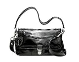 NEW AUTHENTIC COACH LAYLA SMALL PATENT LEATHER FLAP (Black/Silver)