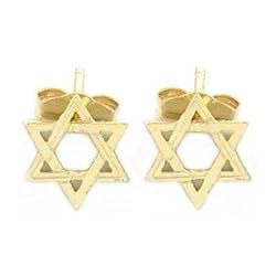 14K Gold Star David Earrings Jewish Faith Jewelry 7mm