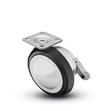 3 Metal Ball Caster with Rubber Tread and Brake,Bright Chrome, with 1-3/16 x 2 Top Plate
