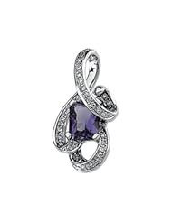 CleverEves 14K White Gold 08.00X06.00 1 6 Ct Tw Genuine Amethyst And Diamond Pendant