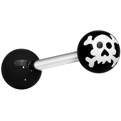Black White Skull and Cross Bones Barbell Tongue Ring