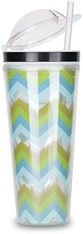 Thirzt 2 Go AC3002SS Tumbler with Snack Compartment, 16 oz, Chevron Green/Blue