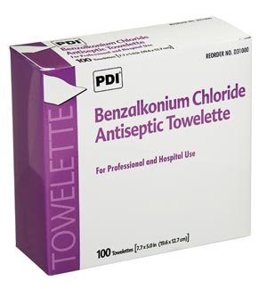 PDI BZK Saturated Towelettes - 40% BZK, Alcohol Free, Case of 10 boxes of 100 Towelettes