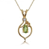 Yellow Gold Pendant Necklace w/ Oval Peridot & Diamond