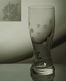 Grehom Crystal Pilsner Glass-Maple Leaf, Hand Etched, Mouth Blown, 24% Lead Crystal Drinkware, Sold as single unit