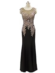 High-Neck Scoop Neck Lace Applique Sheer Chiffon Natural   Waistline Floral Print Mermaid Floor Length Prom Dress 