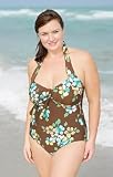 Autumn Floral Plus Size Halter One Piece - Women's Swimsuit Plus Size Swimsuits