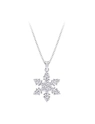Diamond Snow Flake Pendant with Chain in Sterling Silver (0.05 cttw)