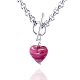 Sterling Silver Toggle Necklace with Murano Glass Heart Charm 18