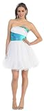 Strapless Cocktail Party Junior Prom Dress #797 (10, White/Turquoise)
