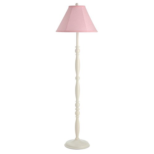 White Metal Floor Lamp with Pink Gingham Lampshade