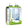 Sodastream Carbonating Bottles Twin Pack with White Caps BPA Free Plastic Clear White Each bottle holds 1 litre and measures 9 cm x 9 cm x 26 cm