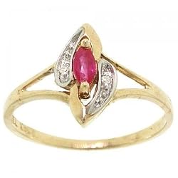 New Solid Gold Ring Marquise Ruby & Diamond Ladies
