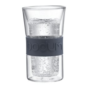 Bodum Presso 10-Ounce Double-Wall Glass with Silicone Grip, Gray, Set of 2