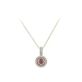 14K Yellow Gold 0.09 ct. Diamond and 1/4 ct. Ruby Necklace -16''