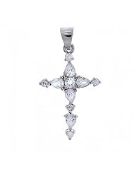 Bling Jewelry Sterling Silver Teardrop Cubic Zirconium Cross Pendant
