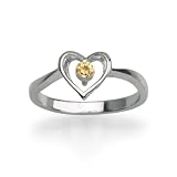 Sterling Silver Citrine Heart Ring, Size 5