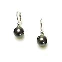 Sterling Silver 8mm Black Shell Pearl and Cubic Zirconia Leverback Earrings