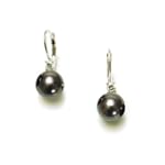 Sterling Silver 8mm Black Shell Pearl and Cubic Zirconia Lever Back Earrings